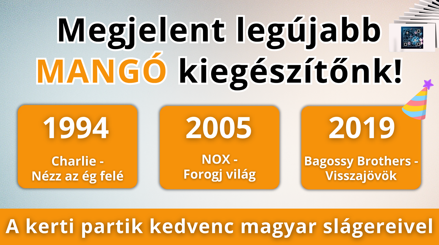 MANGÓ Kiegészítő 108 kártya - a legjobb kerti parti zenék