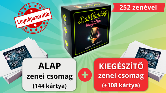 Dalvadász bulijáték magyar zenékkel - KLASSZIKUS év közepi Csomag (Alap csomag 144 kártya + 108 piros kiegészítő kártya)