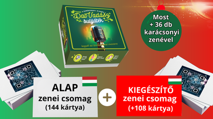 Dalvadász bulijáték magyar zenékkel - Limitált Klasszikus KARÁCSONYI év végi Csomag (Alap csomag + 108 piros kiegészítő kártya + 36 ajándék karácsonyi zene + karácsonyi díszdoboz)