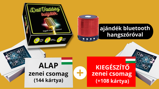 Dalvadász bulijáték magyar zenékkel - VIP tavaszi Csomag (Alap csomag 144 kártya + 108 kiegészítő kártya + ajándék hangszóró)